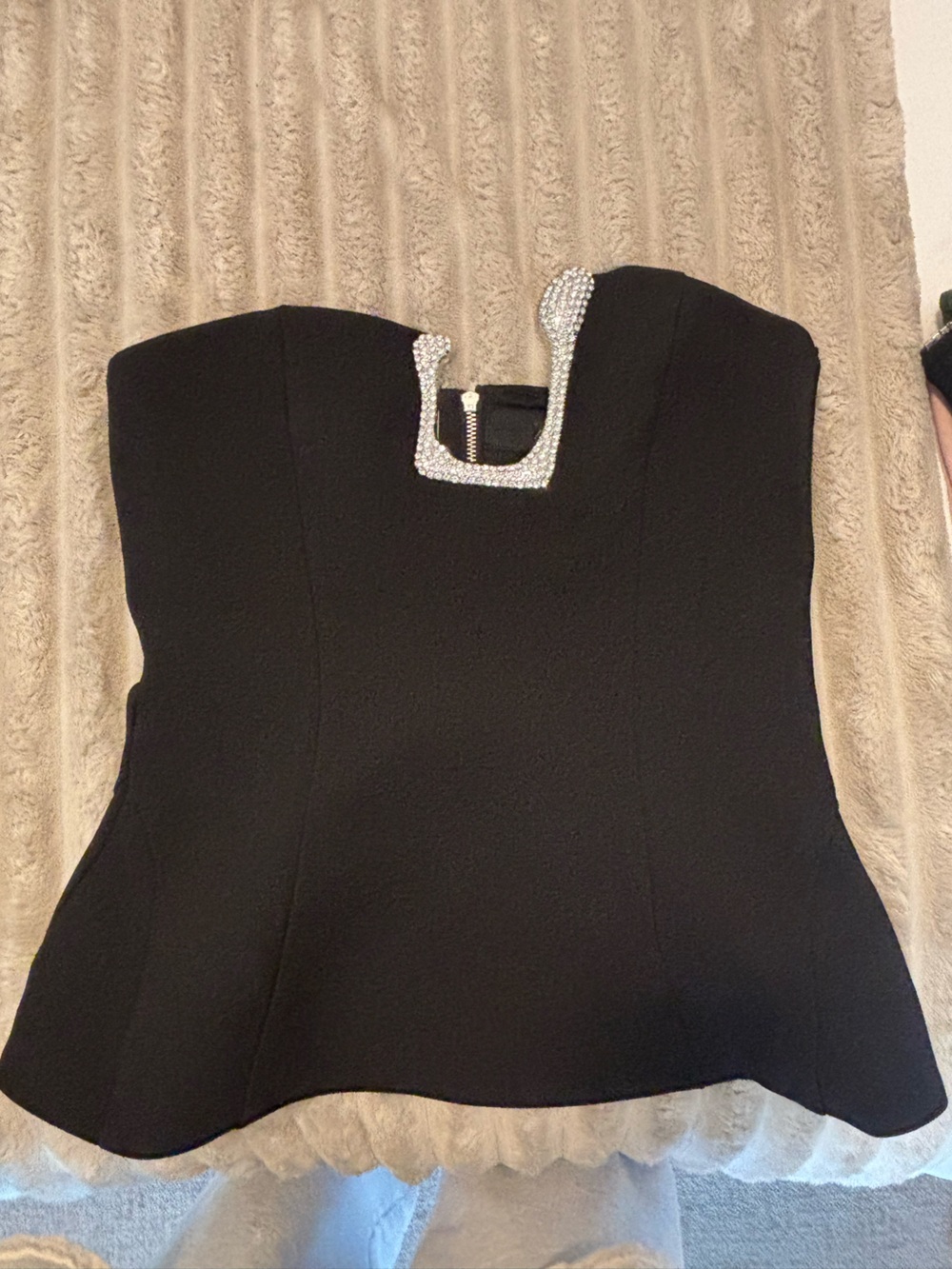 Zara Black Strapless Peplum Top with Rhinestone Trim